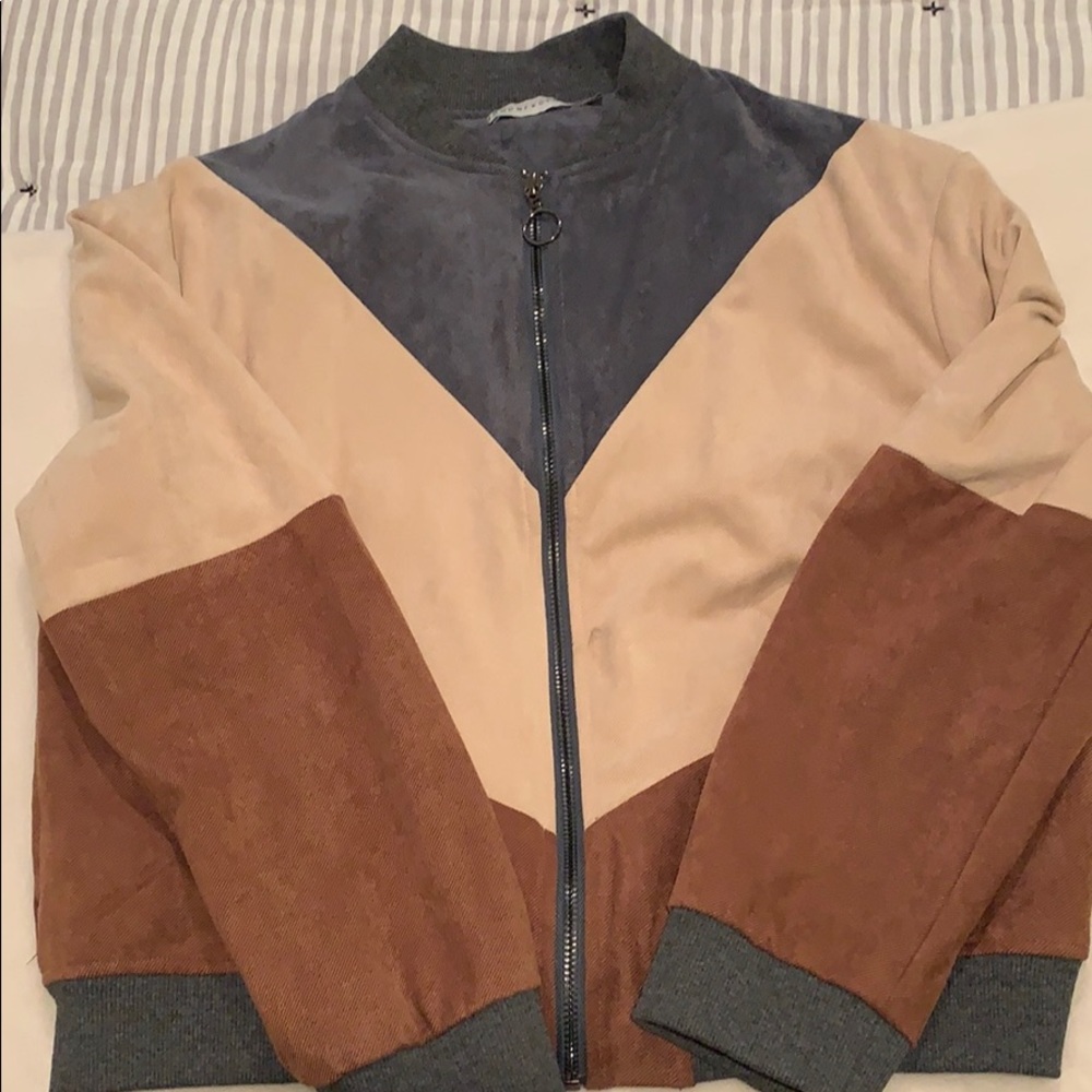 Cute block color bomber jacket